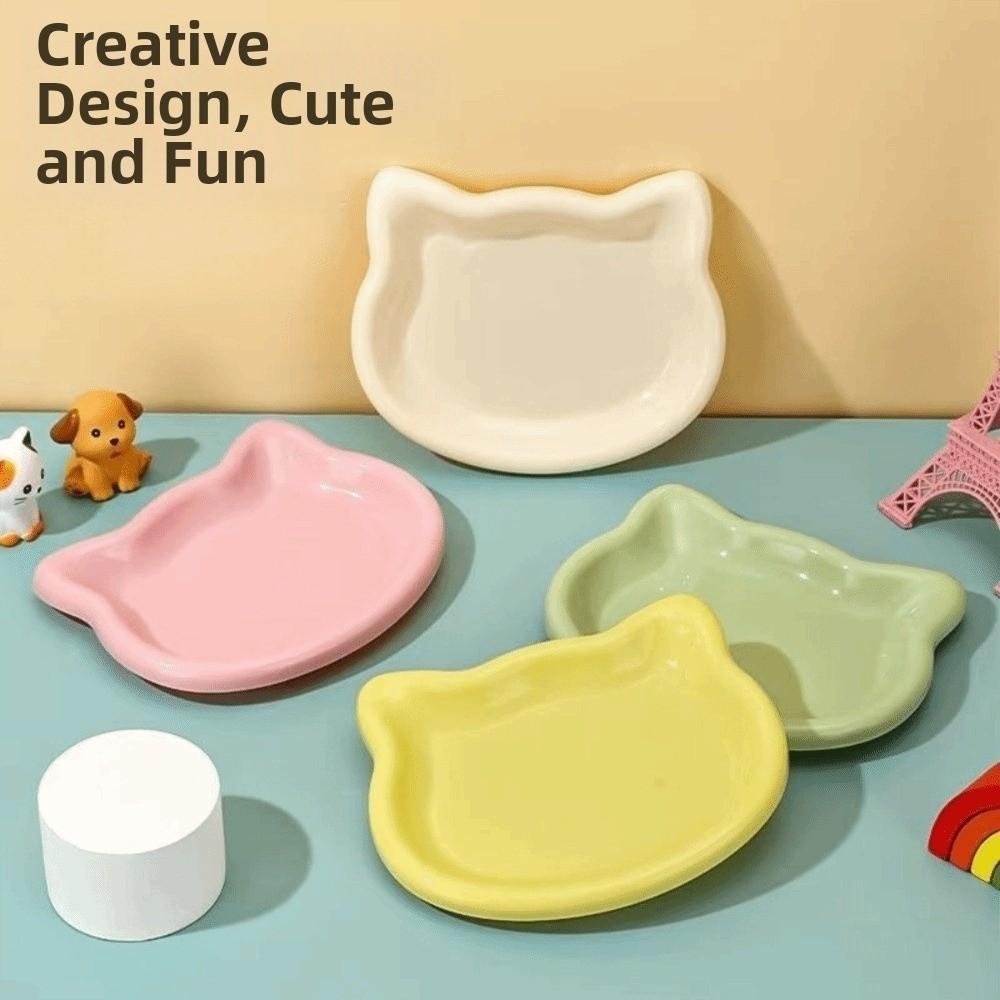 Cute Cat Shape Cat Bowl Plastic Non-slip Cat Plates Anti-Fall Flip Pet Food Dish Pet Feeding