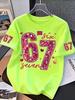 Girls' T-shirt,exclusive for Valentine's Day, with sequins,number 67,summer round-neck T-shirt for outdoors, kids' clothing