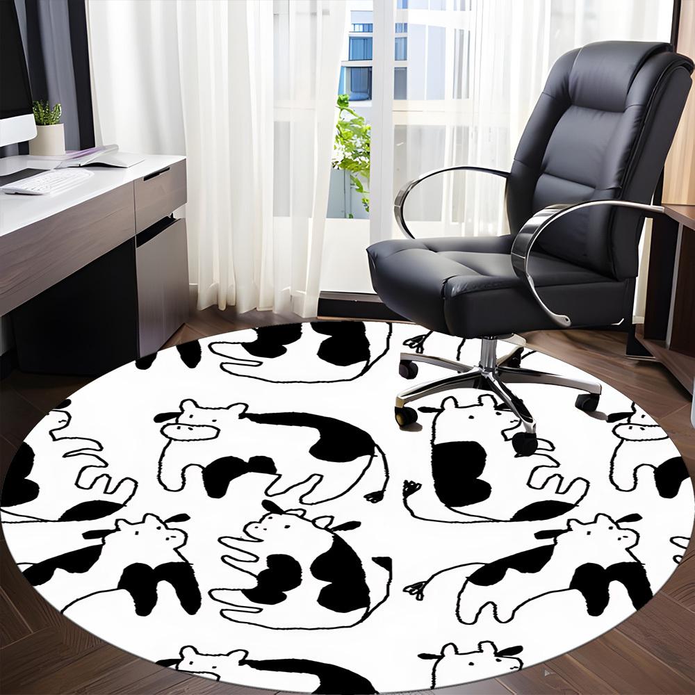 

1pc Cow Pattern Office Round Rug, Non-slip, Soft and Durable Office Rug for Interior Decoration, Perfect for Office, Beautiful Decoration yy260324099 80cm by 80cm