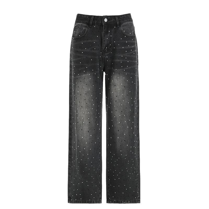 Women's Retro Personality Hot Drill Do Old Loose Wide Leg Low Waist Jeans Spring and Summer New Drape Casual Trousers