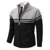 Men's Spring Winter Sweater Thick Fleece Warm Sweater Casual Stand Collar Zipper Cardigan Fashion Striped Coat