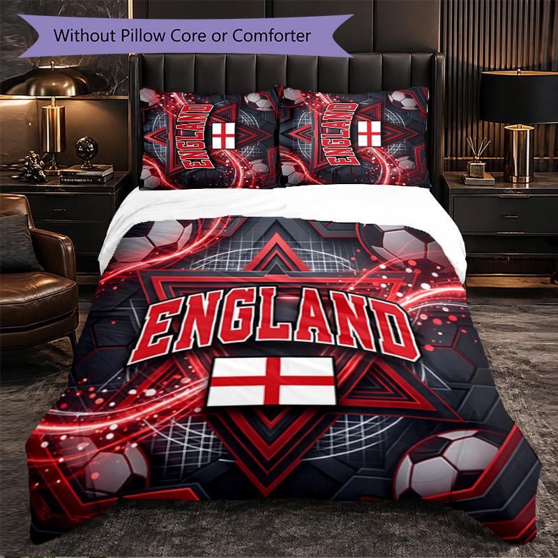 England Football Pattern 3 Pieces Bedding Set Soft Microfiber Duvet Cover with Pillow Cases for Bedroom