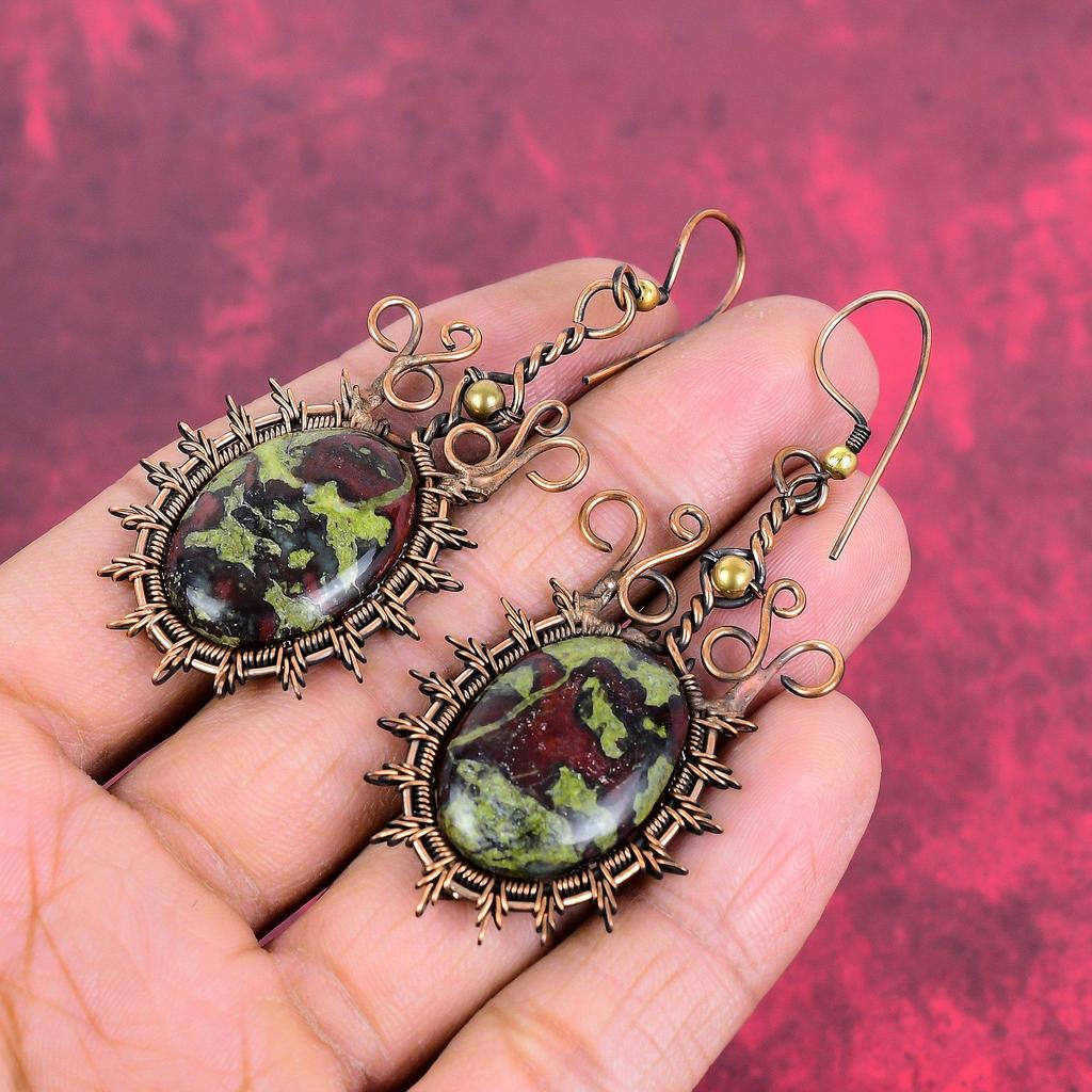 Dragon Bloodstone Earring Copper Wire Wrapped Earrings Handmade Copper Jewelry Very Pretty Gemstone Earring Wire Wrap Jewelry Gifts for Wife