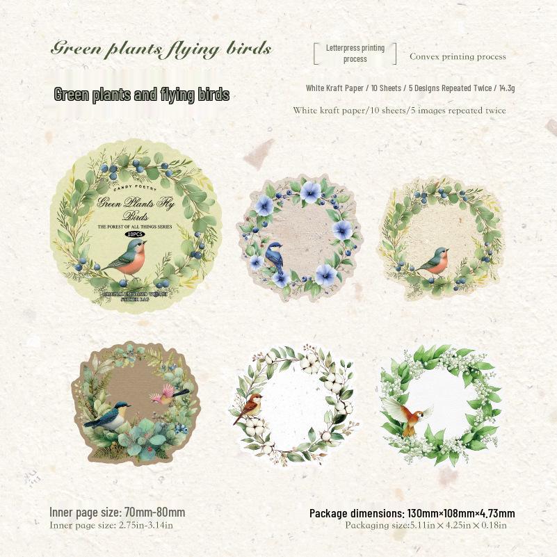 Sugar Poem Letterpress Embossed Stickers: Retro Wreath Forest Series (White Kraft Paper)