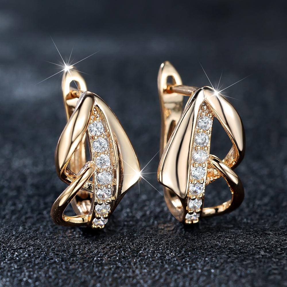 Pendientes pequeños con Clip de piedra de circón blanco para mujer, joyería de boda de lujo de Color dorado