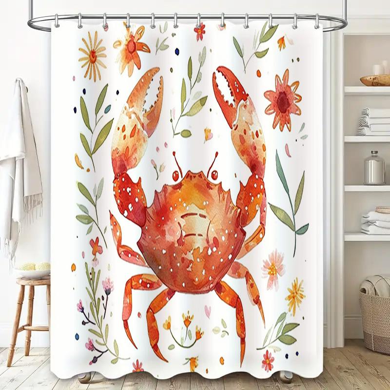 Barevná sprchová závěs s krabem, vodomalba s květinovým vzorem pro dekoraci koupelny, voděodolná látka, dekorativní sprchové závěsy, snadné