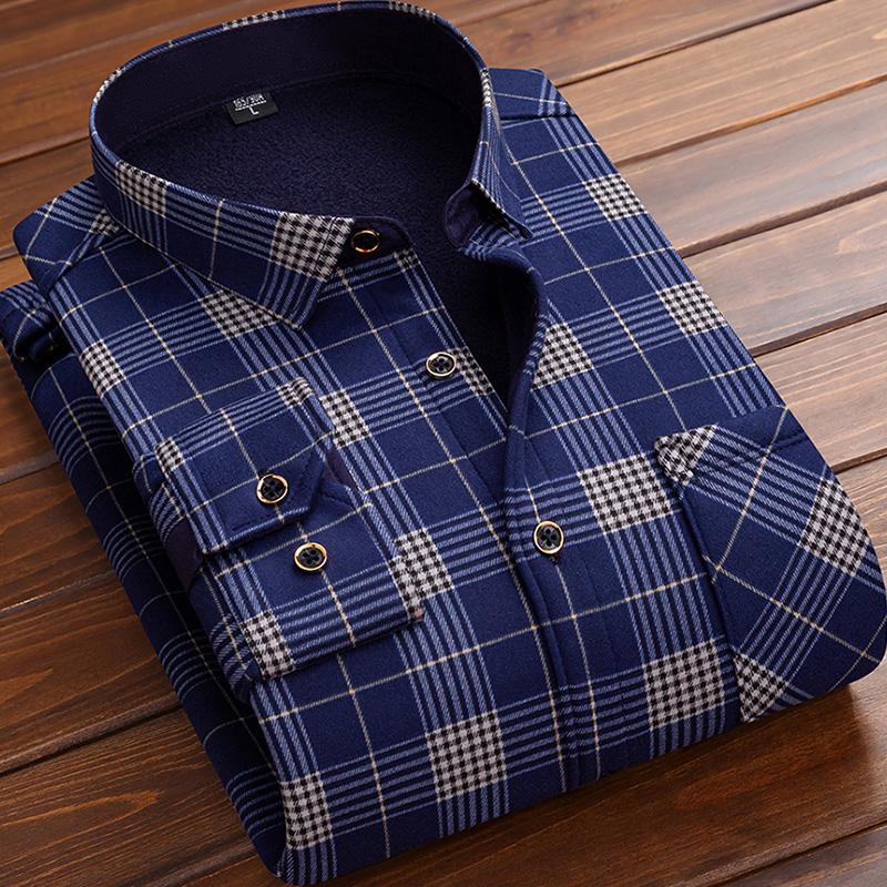 2026 Men's Autumn Winter Thick Warm Long Sleeve Plaid Shirt Thick Fleece Warm Casual Shirts for Men Oversized Plaid Shirts Male