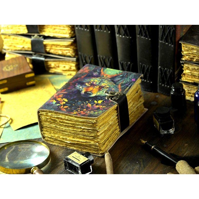 Wolf Grimoire Leather Journal • Handmade Leather Journal, Celtic Journal, 400 Deckle Edge Pages Daily Notpad, Recipe Book, Travel Diary,dnd