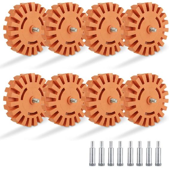 8 Pack Decal Remover Eraser Wheel, 4in Adhesive Remover Rubber Wheel Decal Remover for Drill Eraser Wheel Graphics Pinstripe Sticker Remover Car