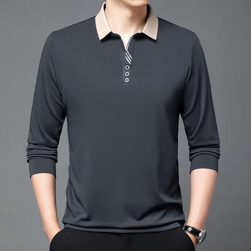 Men's T-shirt Long Sleeve Middle-aged Lapel High-end Cotton Polo Shirt