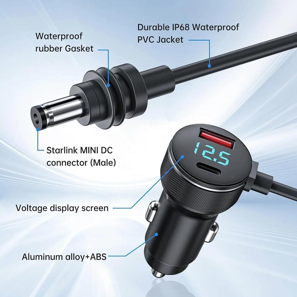 For Starlink Charger Cigarrete Lighter Car Charger 30V-2A Vehicles 2m Waterproof 18AWG Extension Cable Car Accessories