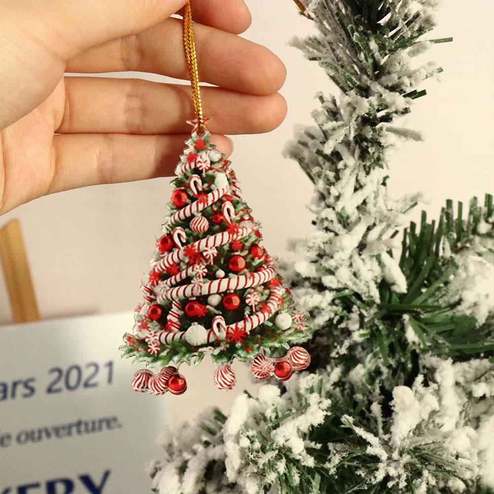 Acrylic Christmas Tree Ornament Cute Acrylic Tree Pendant Cartoon Car Flat Pendants  Xmas Gift