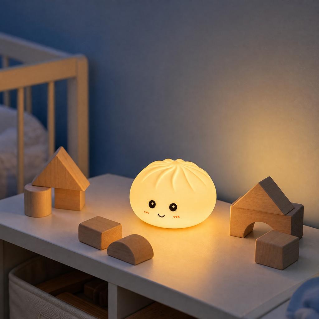 Soft Silicone Night Light, Cute Bun-Shaped Dimmable Bedside Lamp for Bedroom Nursery
