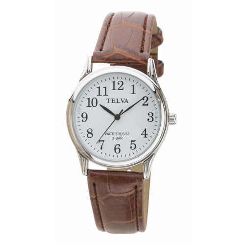 CREPHA Men's Analog Watch, Water Resistant, Leather Strap, White/Brown, TE-AM147-BRS