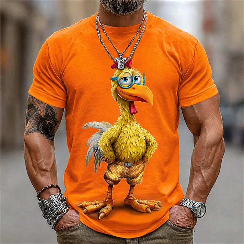 Men's Abstract and Whimsical Animal Print T-Shirt Summer Casual Round-Neck Short-Sleeve Outdoor Streetwear-Style Men's Top