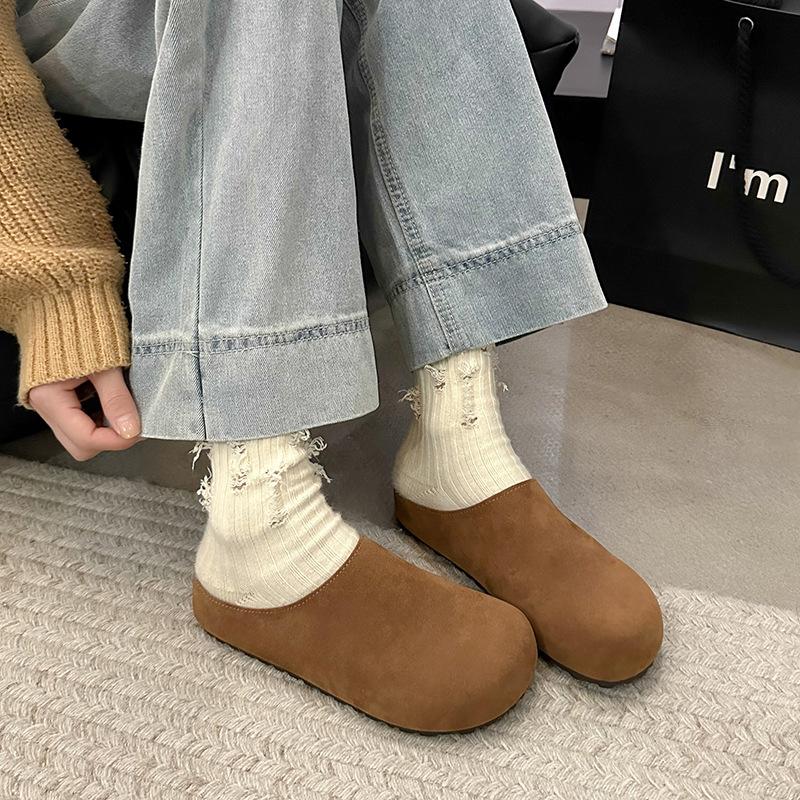 Leather women's shoes new thick-soled bag head half slippers lazy one pedal soft-soled sandals shoes