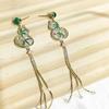 Chinese Style Green Bamboo Fringed Earrings, Retro National Style Earrings For Hanfu Cheongsam