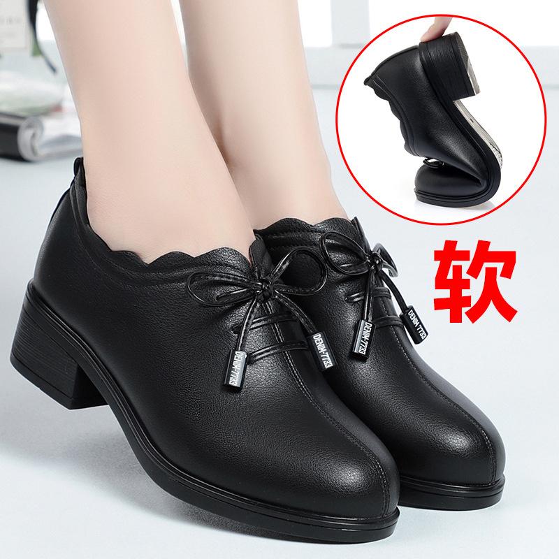 New Fashion Lace Platform Pumps Casual Wedge Waterproof Pointed Toe Soft Leather Shoes for Women Spring Autumn