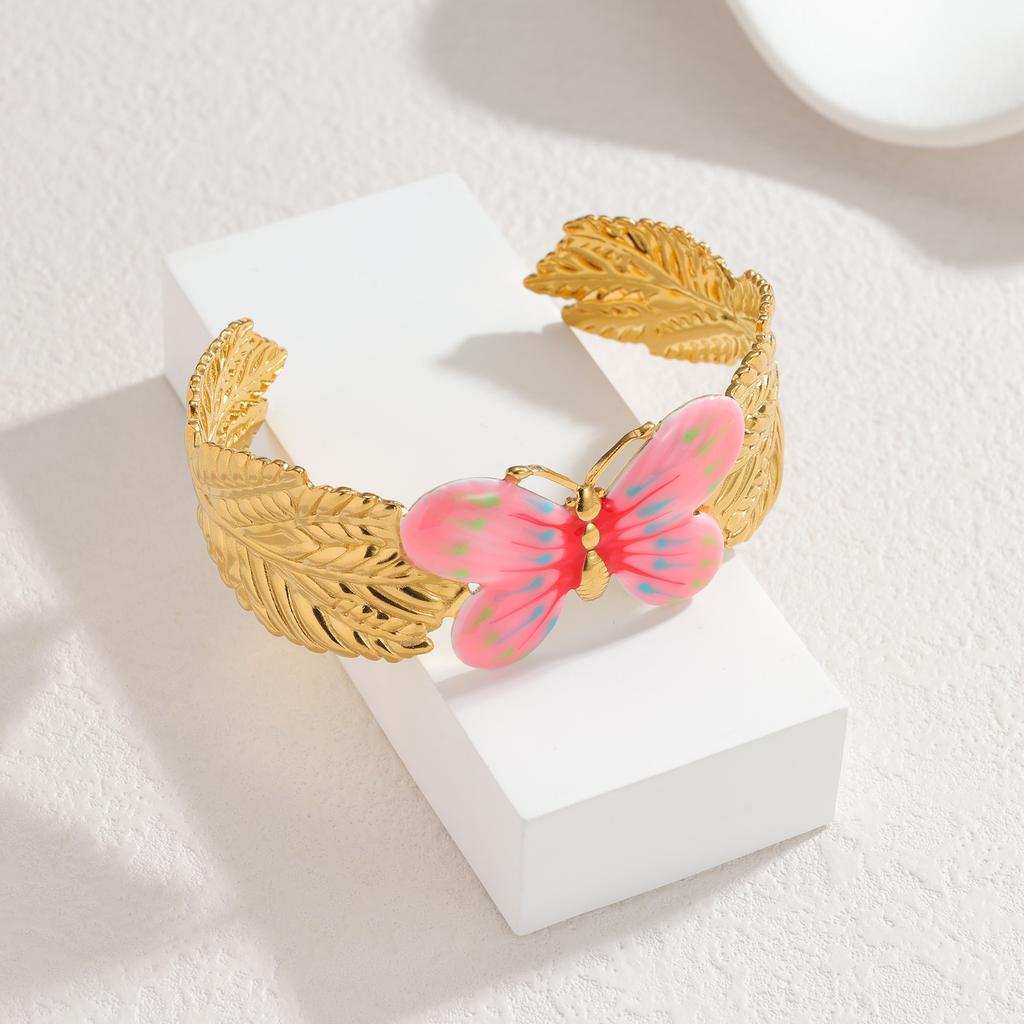 Atoztide Stainless Steel Wide Texture Butterfly Bracelet for Women Statement Design Ocean Series Adjust Cuff Bangle Jewelry Gift
