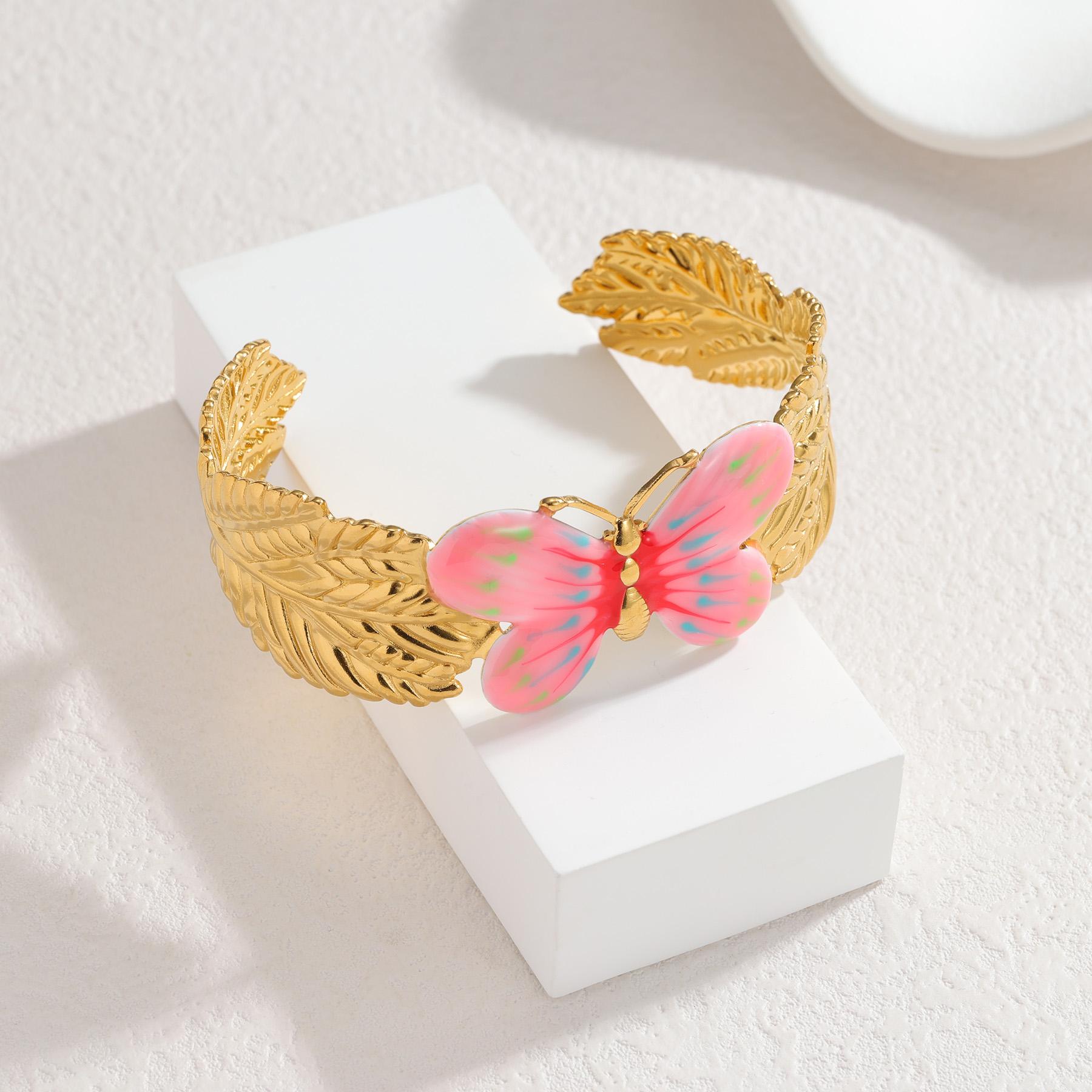 Atoztide Stainless Steel Wide Texture Butterfly Bracelet for Women Statement Design Ocean Series Adjust Cuff Bangle Jewelry Gift