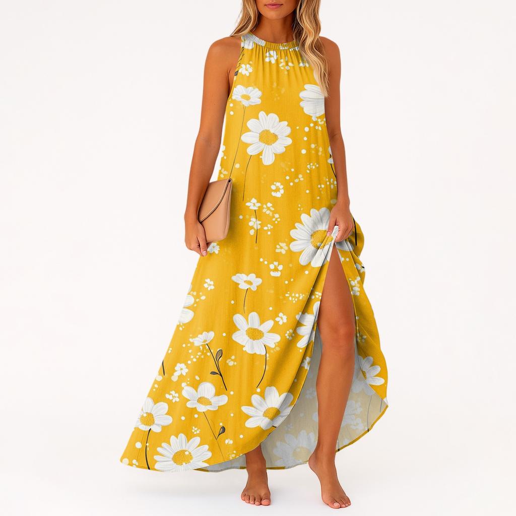 Women's Casual And Fashionable Round-neck Sleeveless Mid Length Dress