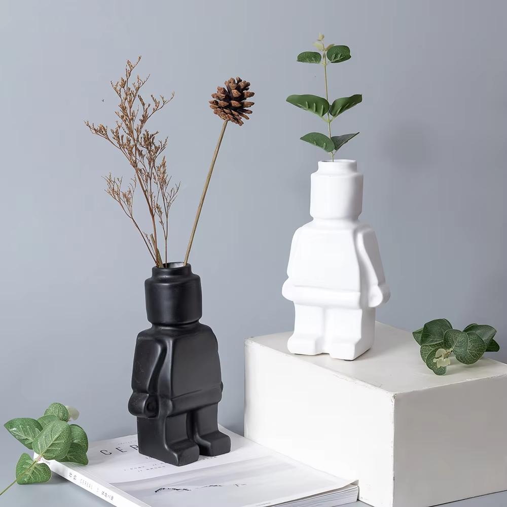 1pcs Nordic Style Resin Robot Vase Creativity Home Interior Office Desk Cupboard Living Room Tv Cabinet Insert A Vase Decoration