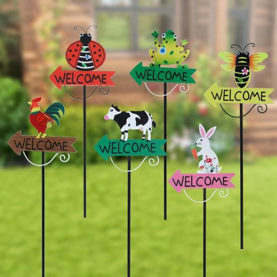 Welcome Sign Yard Stake Fun Animal Designs Garden Stake Cute Bunny Frog Welcome Sign with Stake for Outdoor Front Yard Lawn