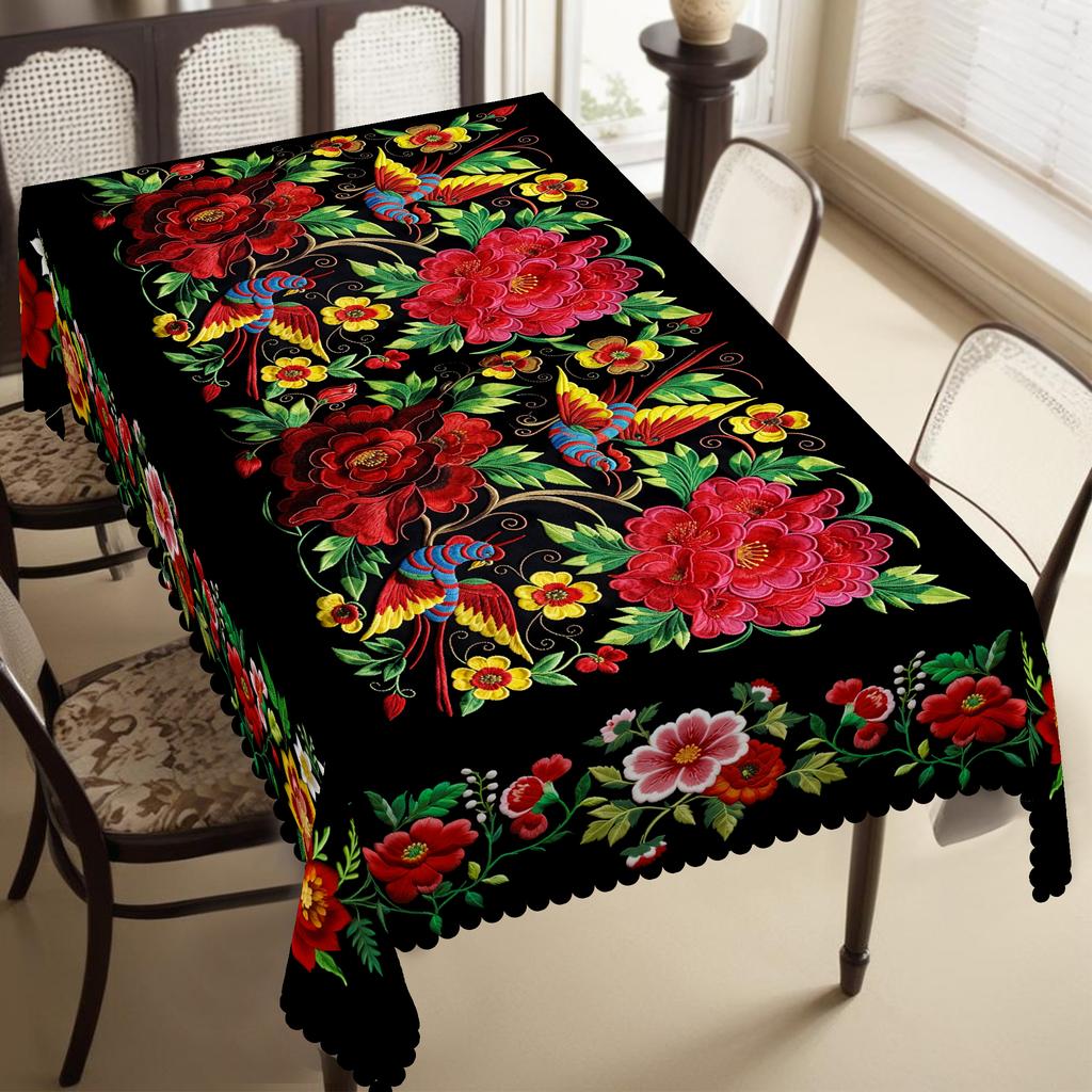 Independence Day Flower Wreath Waterproof Rectangular Tablecloth Red Blue Flower Star USA Flag Tables Cover for Dinner Kitchen