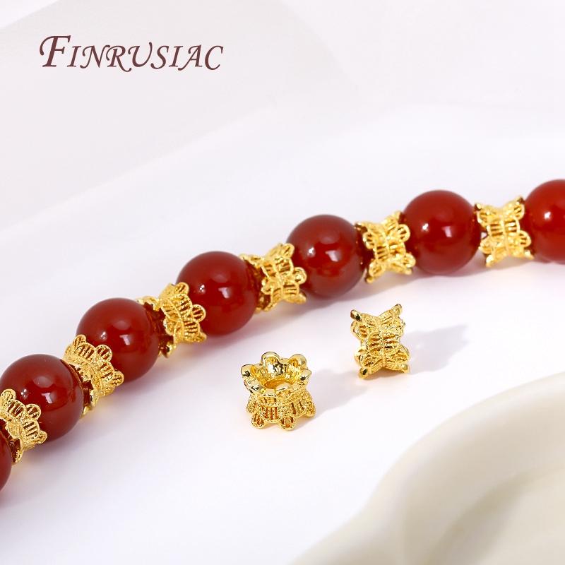 2 Types 18K Gold Plated Brass Metal Spacer Beads Double Side Flower Beads Caps High Quality Bracelet Beads DIY Jewelry Accessory