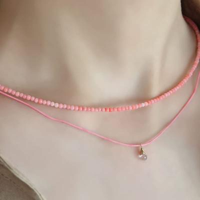 VOYONN Natural Coral Double-Strand Necklace Orange 0004