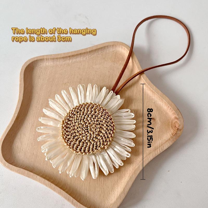 Boho Weave Sunflower Name Sticker Pendant Handmade Flower Name Tag Charm Bag Decoration Anti-Lost Mark Name Keyring Charms