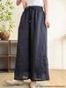 2026 Sommer Damen bestickte Leinen-Hose mit weitem Bein und Kordelzug