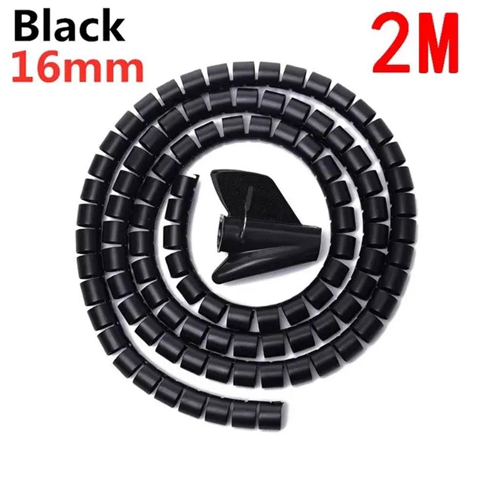 2M 16/10mm Flexible Spiral Cable Wire Protector Cable Organizer Computer Cord Protective Tube Clip Organizer Management Tools