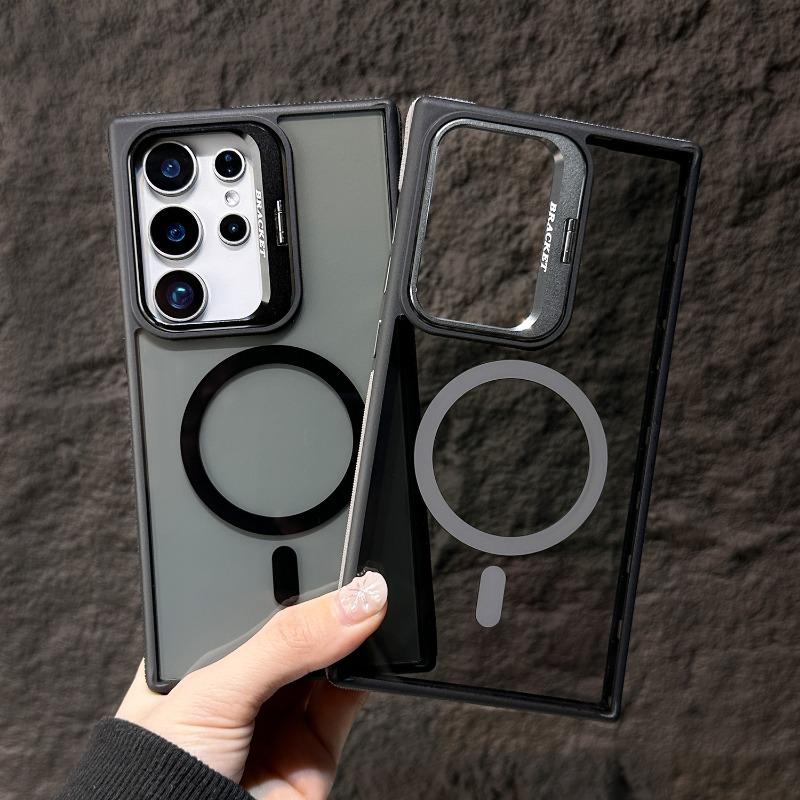 Luxury Camera Lens Stand S25 Ultra Magnetic Case for Samsung Galaxy S23 S24 FE S25 Plus S24 Ultra Magsafe Matte Shockproof Cover