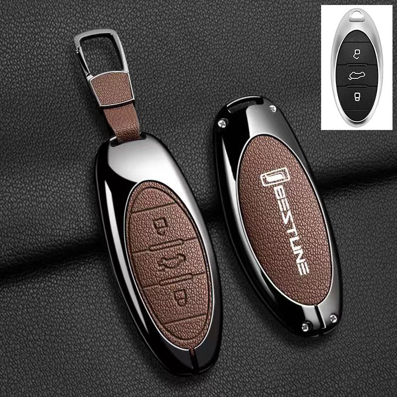 Zinc Genuine Leather Auto Key Fob Remote Case Cover Fit For Faw Bestune T77 T77Pro New B70 T55 T33 T99 Protector Mount Key Ring Auto Accessories