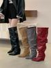 New Folded Large Tube Wedge Heel Pile Boots European and American Long Boots Over Knee Pointed Tall Boots
