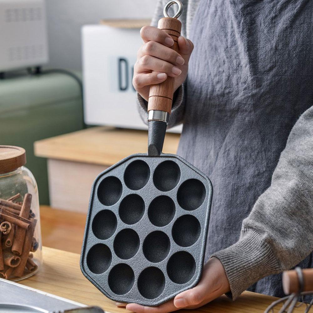 Sartén para Takoyaki de 14 Agujeros Sartén Antiadherente Duradera Moldes para Tortitas de Bolas para Freír de Alta Calidad Cocina de Inducción Hierro Fundido Cocina de Gas