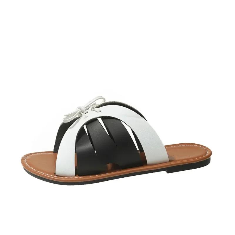 Fashion Women's Shoes 2024 Basic Women Slippers Summer Beach Slippers Women Mixed Colors Cross-tied Outdoor Flat Plus Size Shoes Female