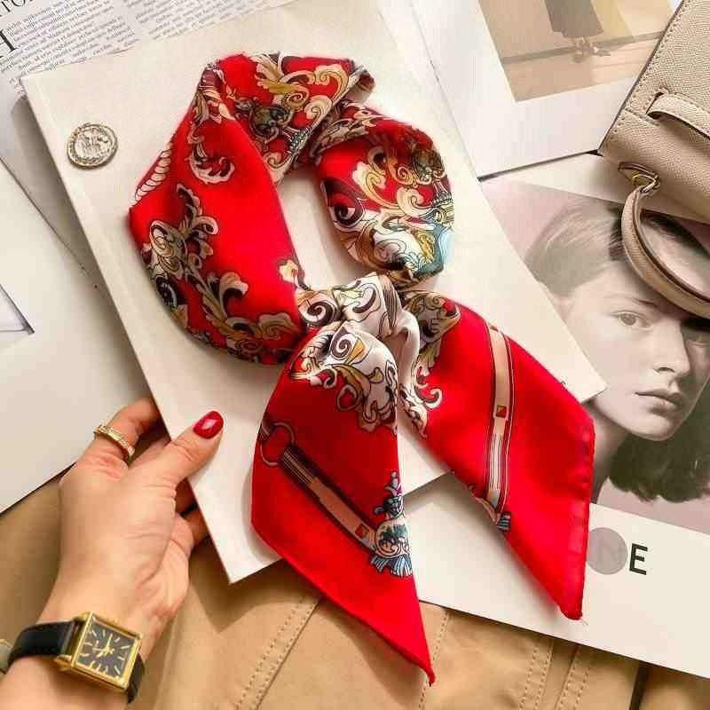 70cm Silk Square Scarf Women Luxury Floral Print Kerchief Soft Satin Hairband Hand Bag Ribbon Foulard Hijab Neckerchief Headband