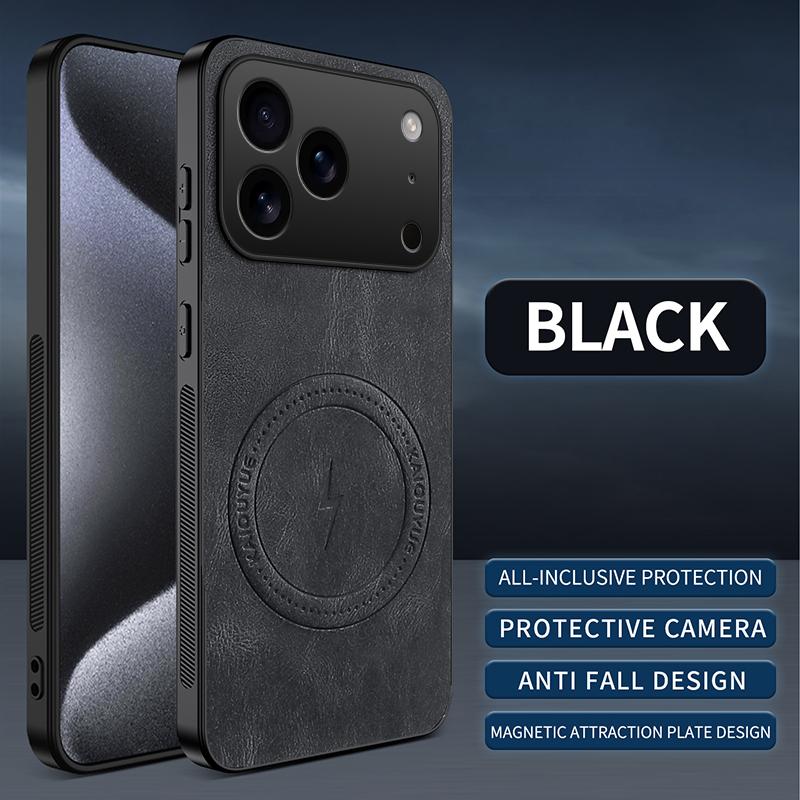 

For Apple iphone 17 Pro Max Case Luxury PU Leather Skin Magnetic Magsafe Protective Back Cover Case For iphone 17 Air Pro Shell iPhone17 Pro чорний