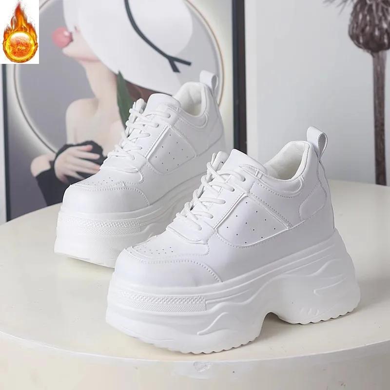 Fashion 12CM Microfiber Synthetic Leather Vulcanize Chunky Sneakers Platform Wedge Autumn Spring Ankle Booties Women Vulcanize