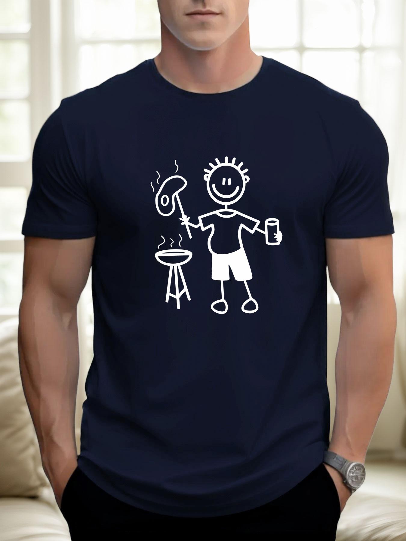 

Men s Casual Figure Barbecue Print Summer 100% Pure Cotton Round Neck Short Sleeved Daily Outdoor Loose Oversized T-shirt 4XL