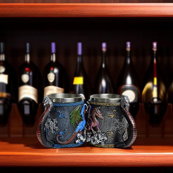 Csésze Bögre 420ml Nagy Kapacitás Sárkány Alakú Kávésbögre 304-es Rozsdamentes Acél Belső Tartállyal Műgyanta Külsővel Középkori Témájú Ivóedény