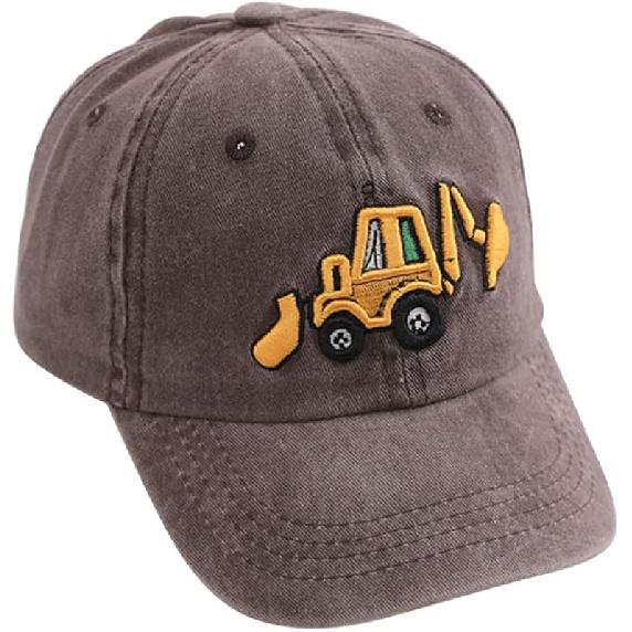 Cute Embroidery Excavator Kids Baseball Cap Adjustable Cotton Washed Vintage Cowboy Hat for Boys Girls Age 2-8