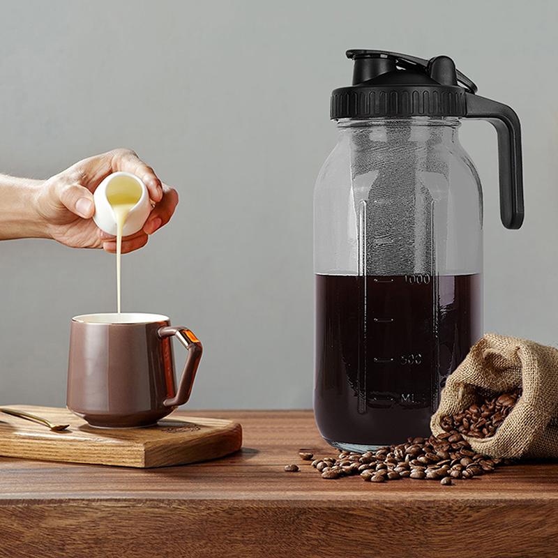 64Oz/ 32Oz Cold Brew Coffee Pot Durable Glass Coffee Pot With Stainless Steel Filter Hand Brewing Iced Tea Coffee Perfect Gift