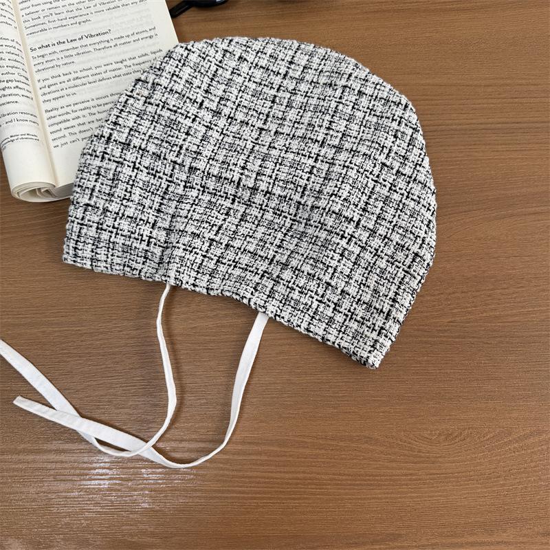 New In Early Autumn~ Lazy Style Plaid Strap Headgear Women's Retro Thin Breathable Trendy Cool Pullover Hat