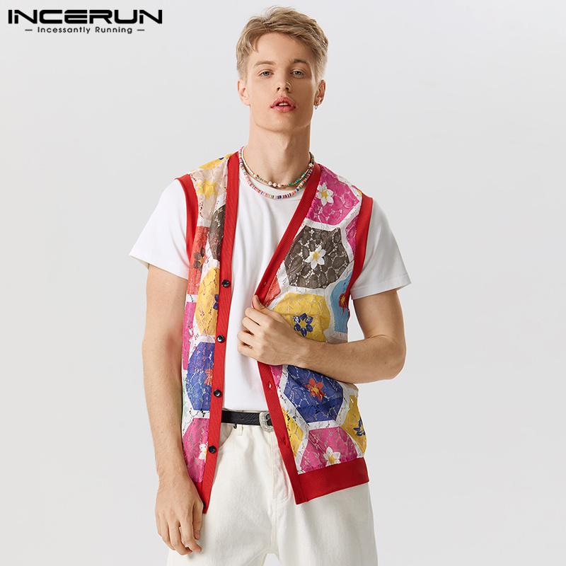 

INCERUN Мужской кружевной жилет без рукавов с принтом, повседневный жилет