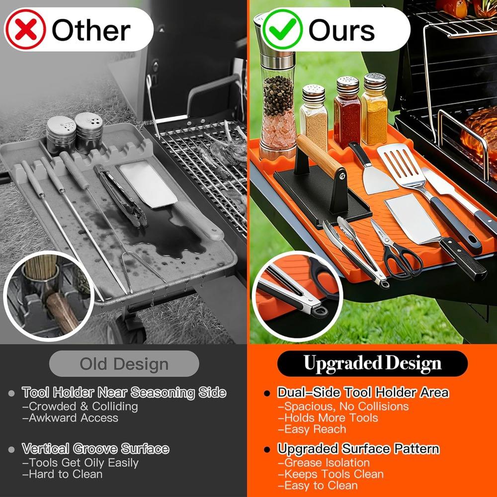 Silicone Grill Mat - BBQ Griddle Tools Side Mat with Drip Pad, Griddle Tools Mat for Outdoor Kitchen Countertop, BBQ Grill Accessories Gifts for Men