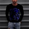 Spring and Autumn Round Neck Flower Pattern 3D Printed Top Fashionable Casual Long Sleeved Men's T-shirts