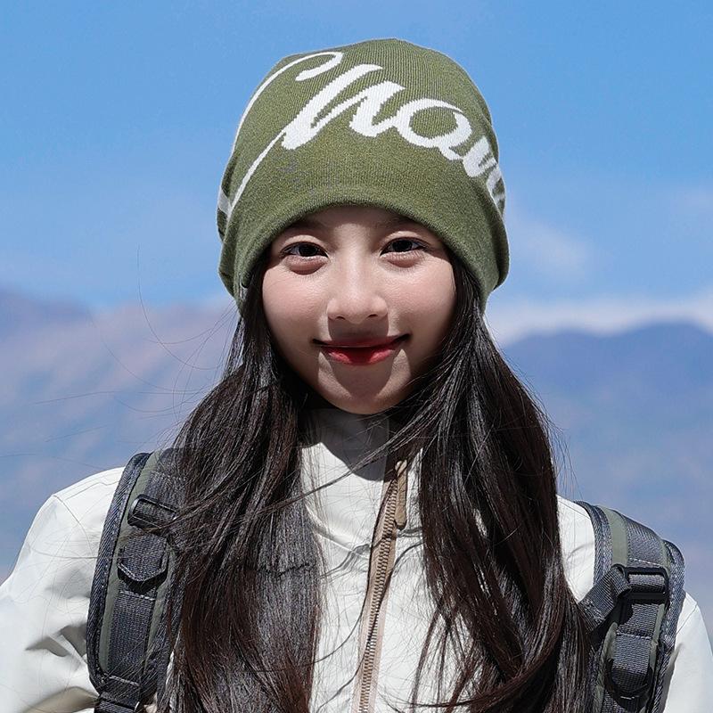 Rabbit velvet double-sided letter knitted hat new women's autumn and winter bag head cold hat outdoor mountain climbing ear protection warm wool hat